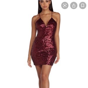 NWT Windsor Red Sequin sparkly mini dress size L